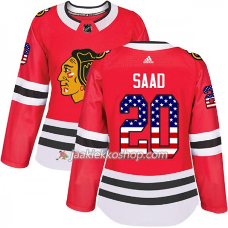 Nainen NHL Chicago Blackhawks Pelipaita Brandon Saad 20 Adidas 2017-2018 Punainen USA Flag Fashion Authentic